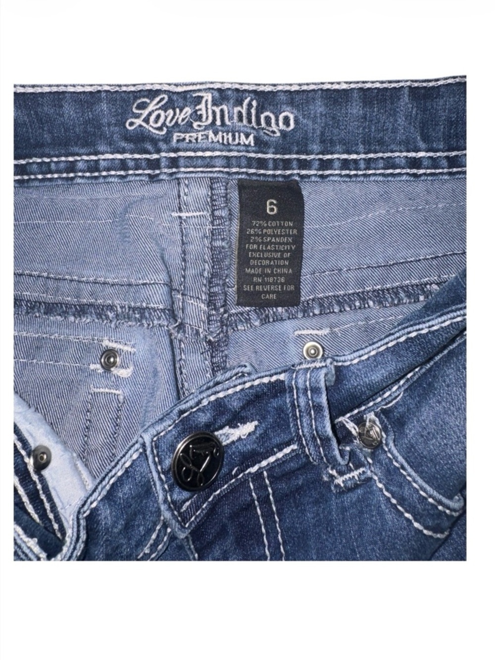 Love Indigo bootcut denim jeans WOMENS embellished western boho lace medium wash - Picture 6 of 9